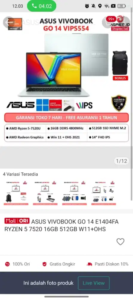 LEPTOP ASUS 8/512