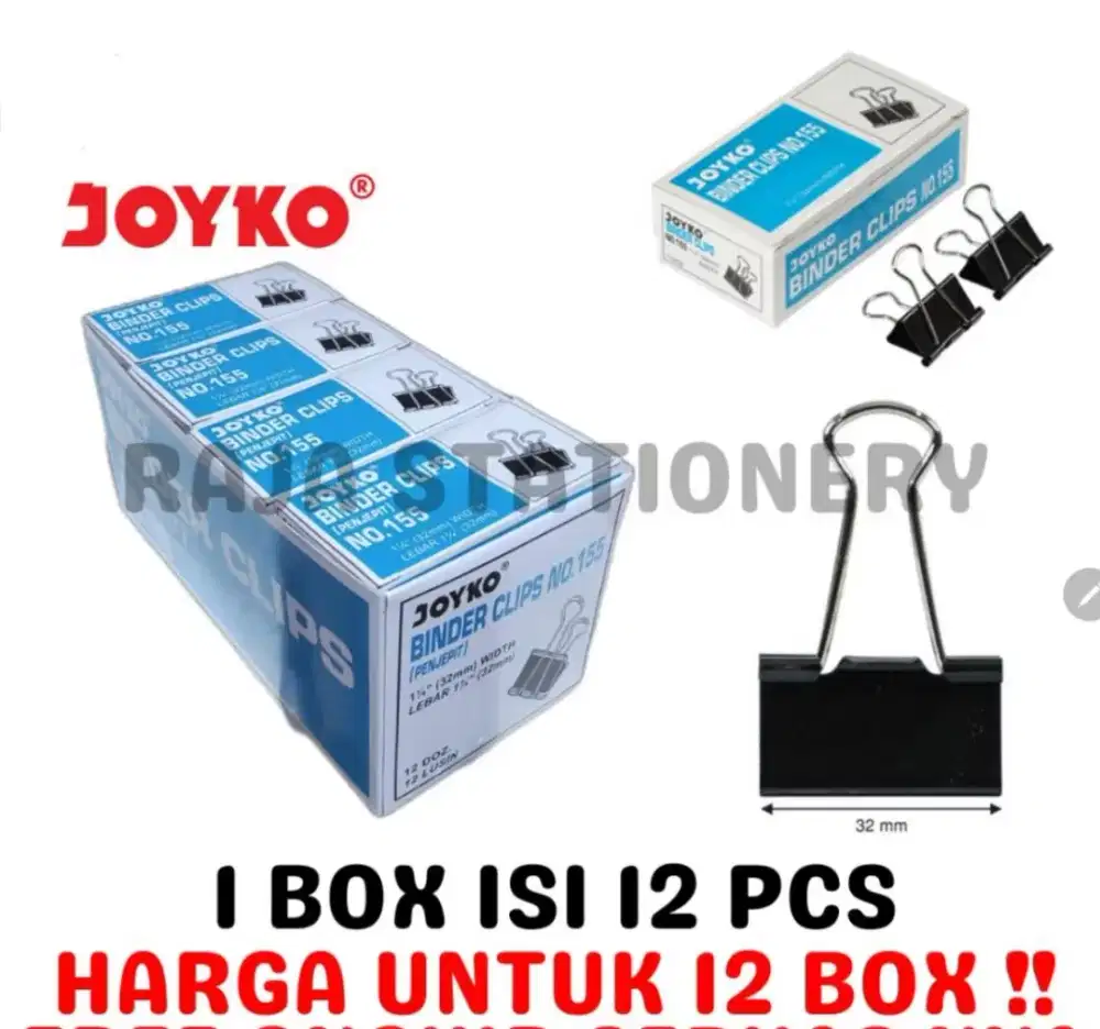 Joyko Binder Clip155 SEDANG 32 mm Kilp Kertas, 1 box besar