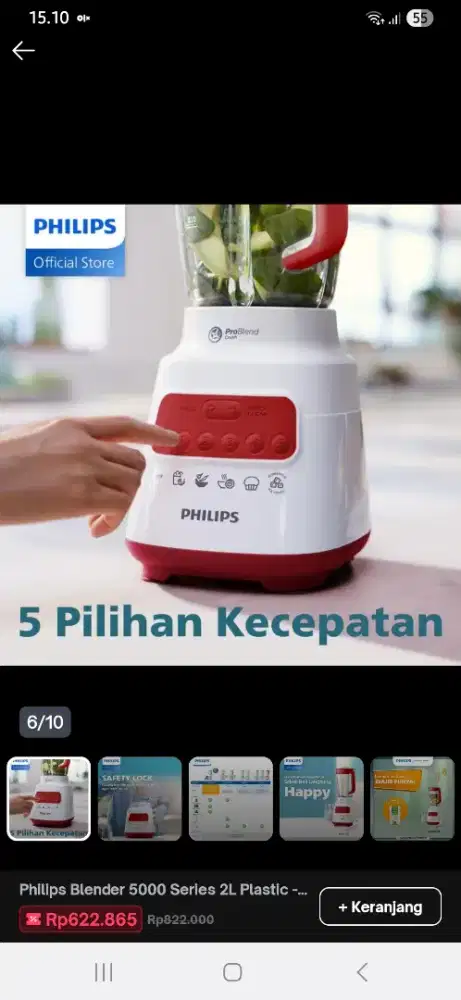 Philips blender 5000 series 2 liter red HR2221/40