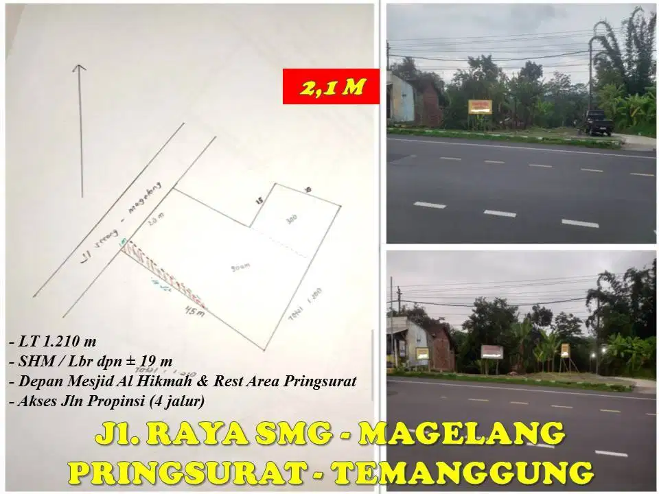 Tanah Pinggir Jln Raya Semarang - Magelang, Kec Pringsurat Temanggung