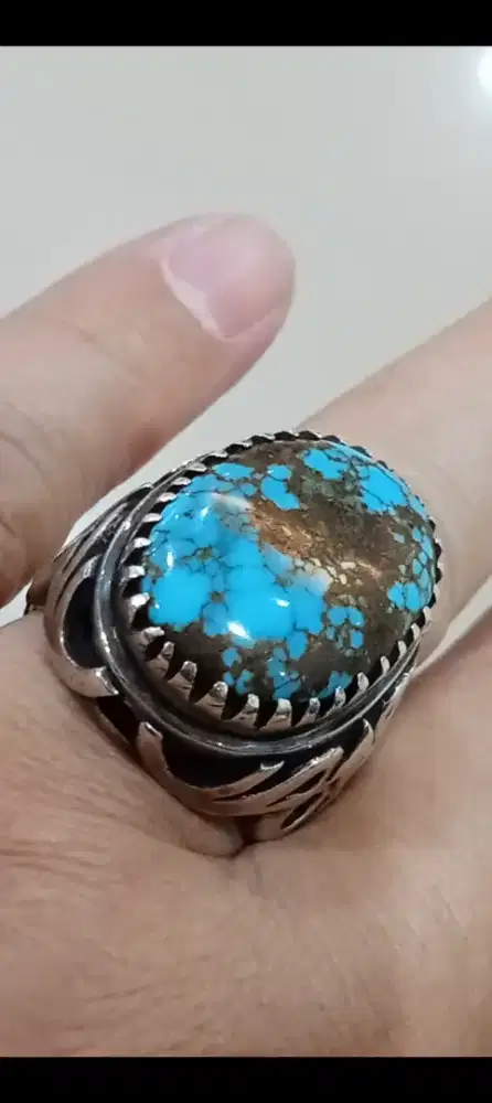 Dimaharkan batu akik pirus Persia Buhun sakral ring perak