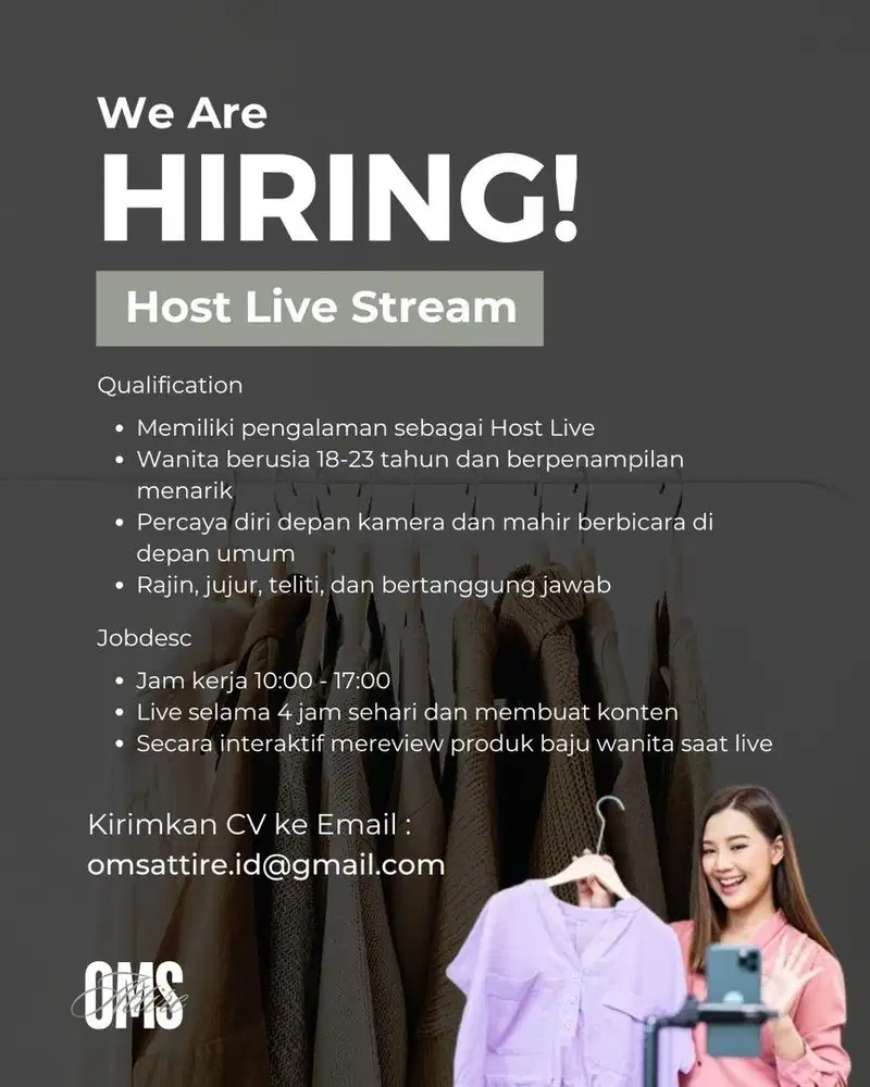 Dicari Host Livestream & Admin (Co Host)