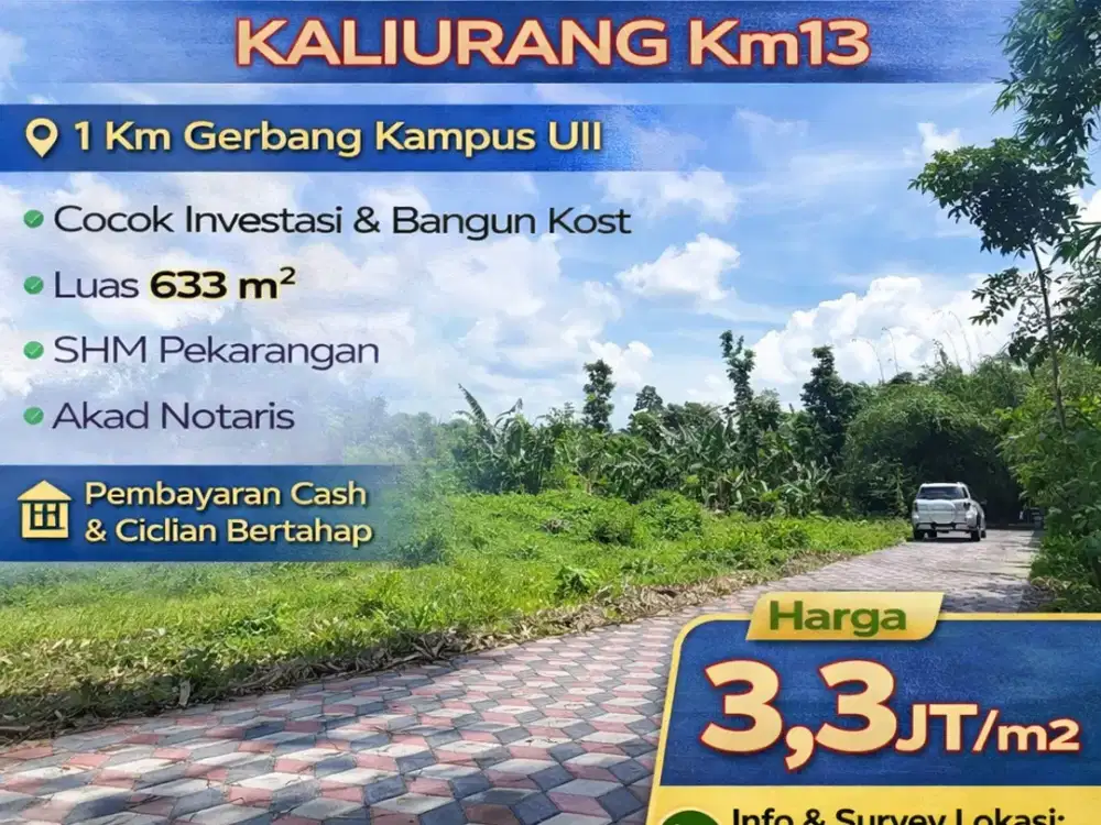 Tanah Jogja Area Kampus UII Kaliurang Cocok Investasi Kost