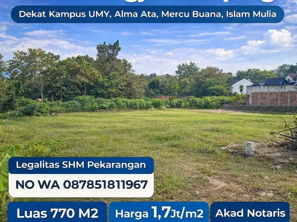 Tanah SHM Pekarangan Area Gamping Siap Balik Nama