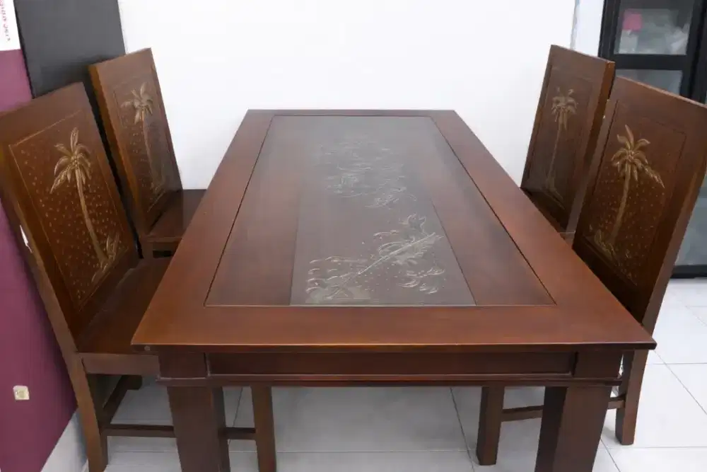 Set Meja & Kursi Makan Jati tanpa Kaca