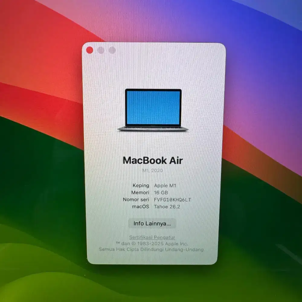 Macbook Air M1 13 Inch Ram 16 Ssd 512  lengkap full set Space Grey