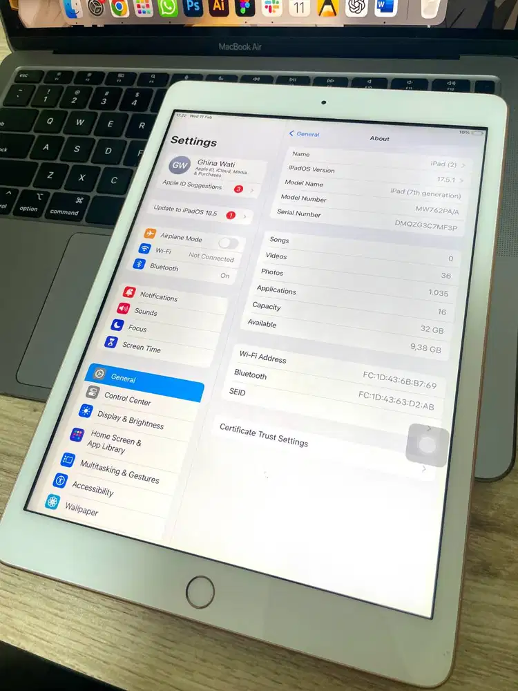 IPAD 7 32GB WIFI ONLY, EX IBOX