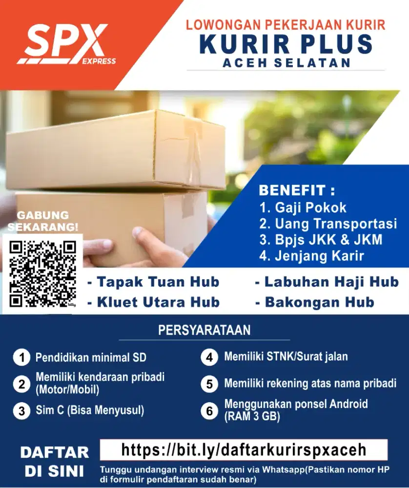 Dibutuhkan kurir plus spx tapak tuan