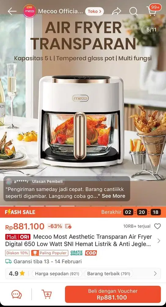 Air fryer mecco dengan glass dibagian bawah