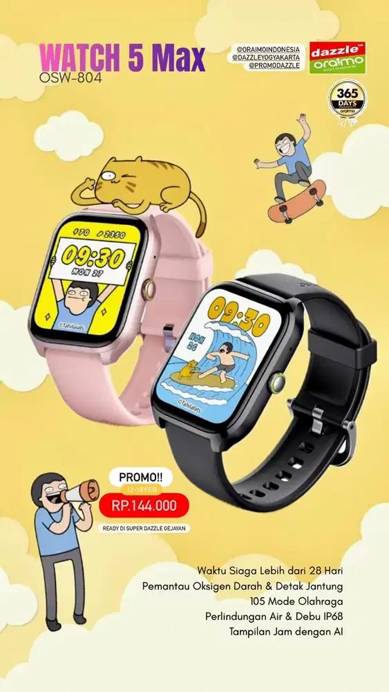 Smartwatch Oraimo x TahiLalats (Ready Stok) OSW-804