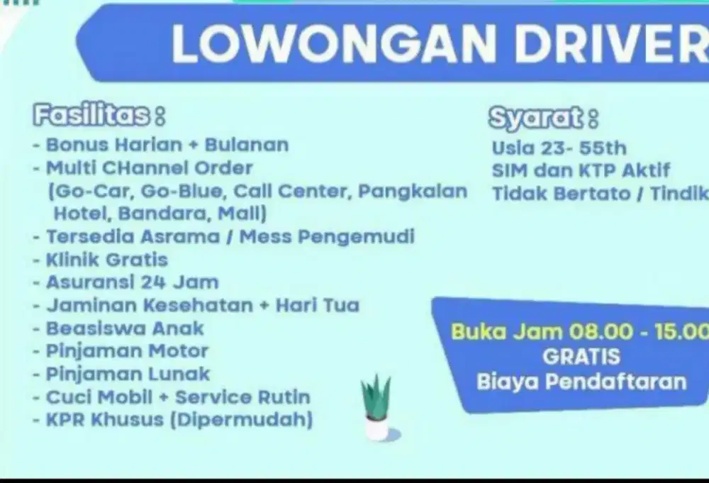 Loker supir taksi blue bird pool ci pondoh tangerang