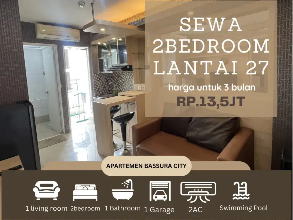 sewa 2 kamar full furnis fasilitas terlengkap apartemen bassura city