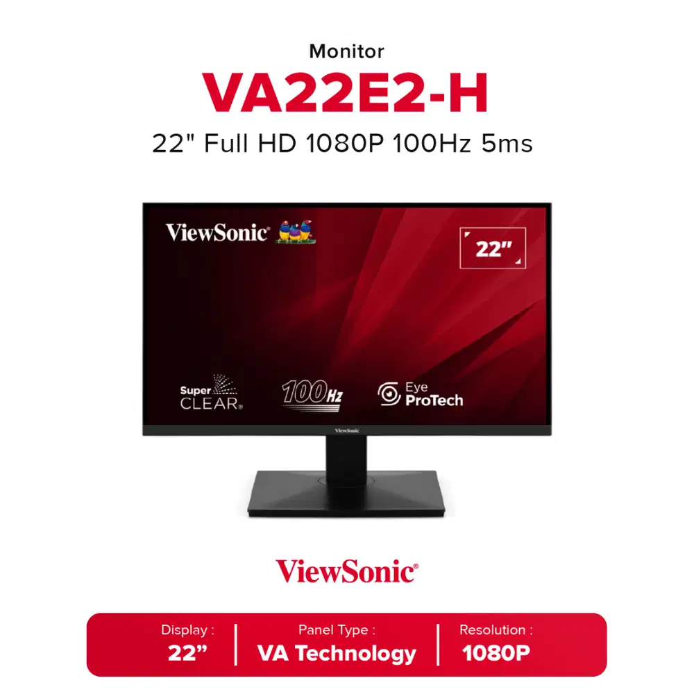 LED Monitor ViewSonic VA22E2-H 22 Full HD 1080P 100Hz 5ms VA Panel