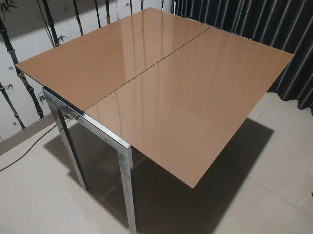 Jual meja folding besi kaca tempered glass uk 94x45x75 kaki kokoh