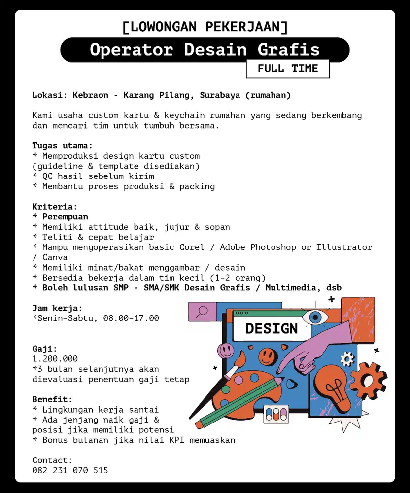[LOWONGAN PEKERJAAN] Desain Grafis & Produksi (Full Time) | KEBRAON