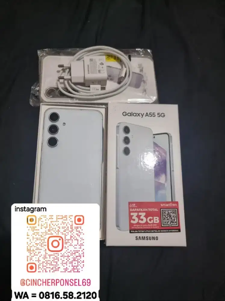 Jual hp bekas samsung A55 5g 8/256 grns resmi sein free ADAPTOR n case