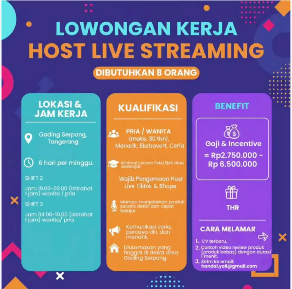 Dicari Host Live Streaming di Gading Serpong
