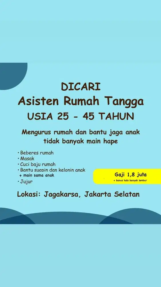 BUTUH CEPAT!! Lowongan ART Jakarta Selatan