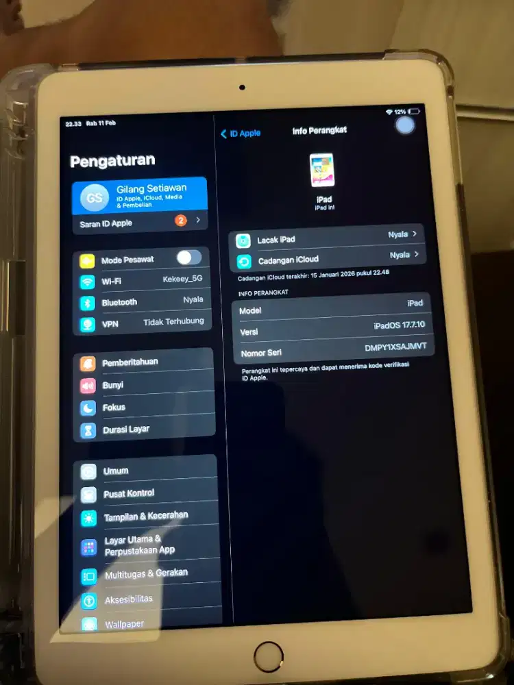 Ipad Gen 6 128 wifi lengkap mulus