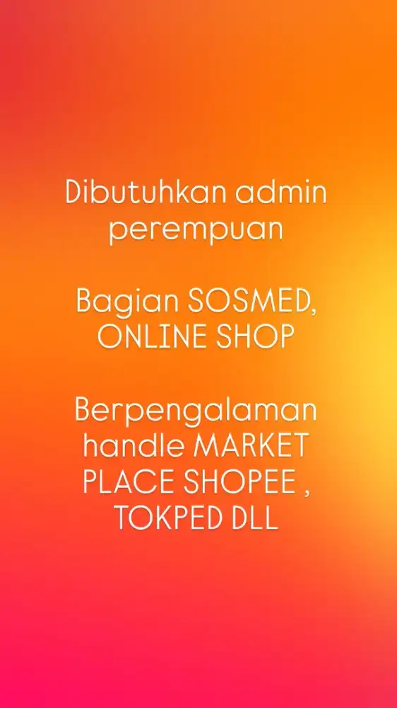 Dibutuhkan lowongan admin online perempuan