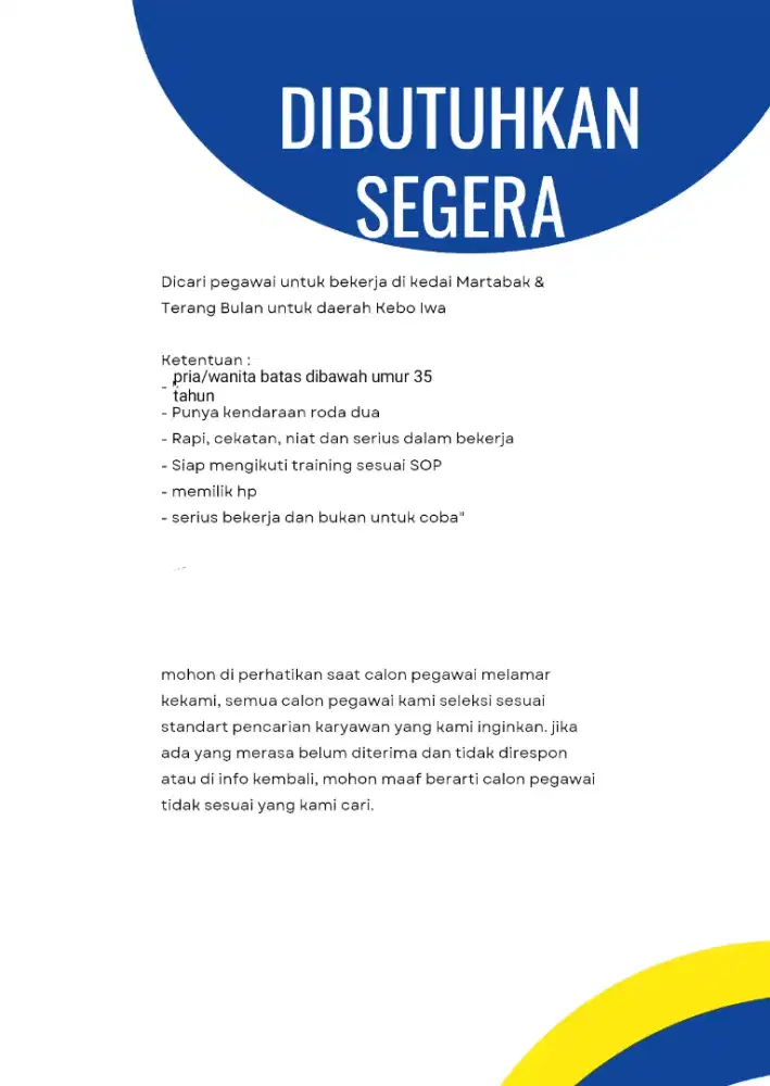 Lowongan kerja kedai martabak hokis