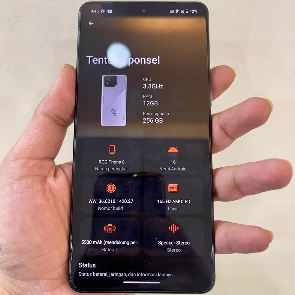 Asus rog 8 ram 12 / 256 full ori resmi