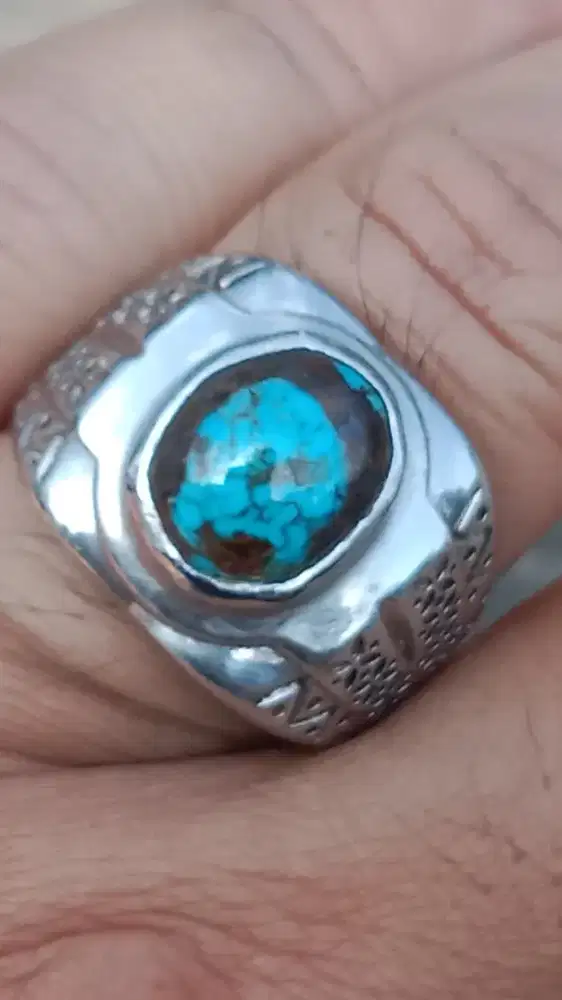 Cincin batu pirus persia natural motip mata dewa