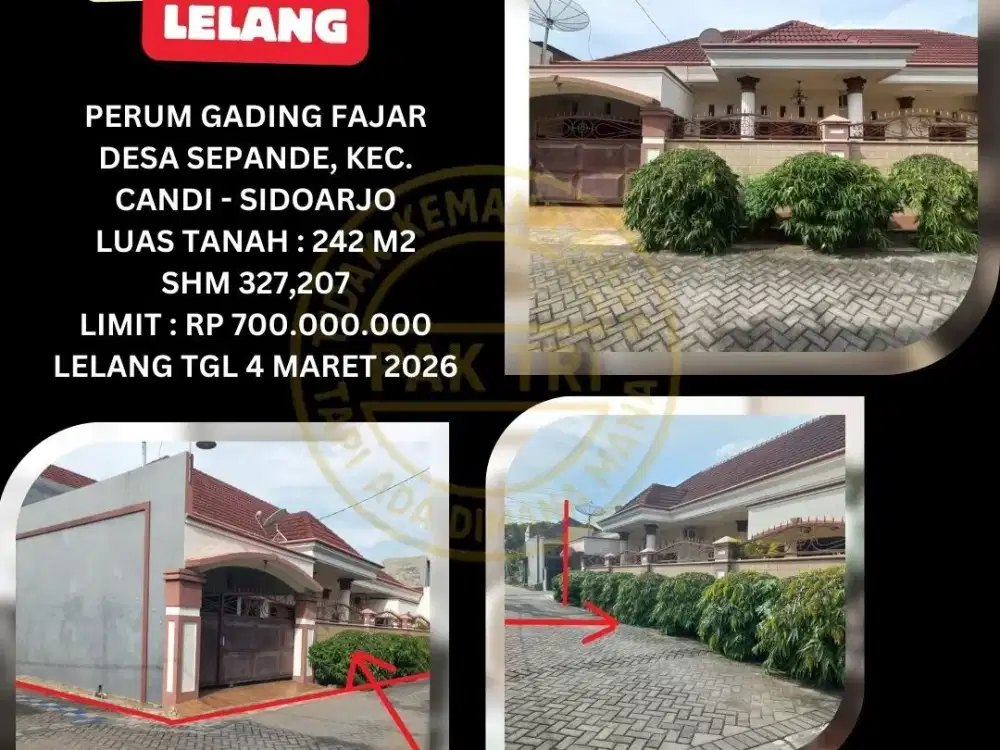 JUAL RUMAH LELANG BANK DI SIDOARJO (GADING FAJAR SEPANDE) : LELANG KPKNL