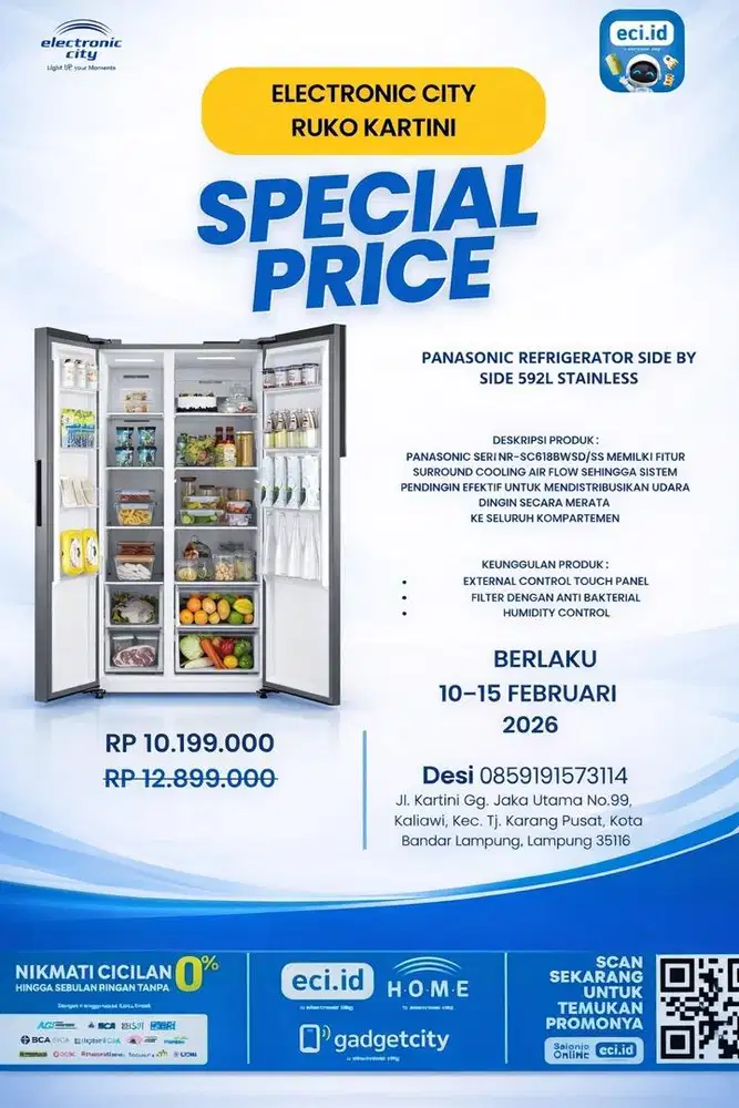 PANASONIC REFRIGERATOR SIDE BY SIDE 592L STAINLESS