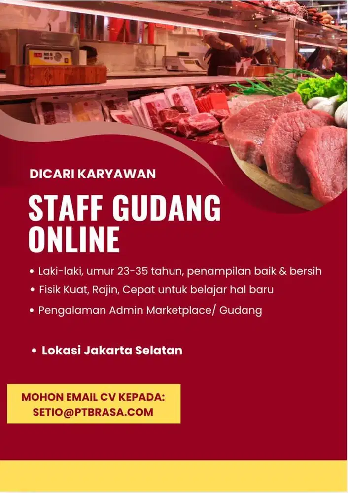 Dicari staf gudang cold storage