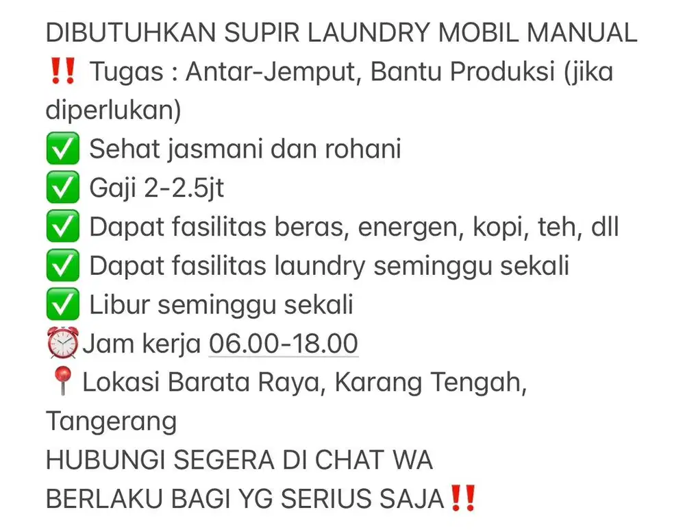 LOKER SUPIR LAUNDRY
