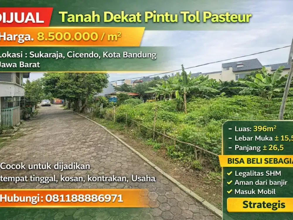 Tanah Prospektif 396 m² di Cicendo – Akses Cepat ke Tol Pasteur