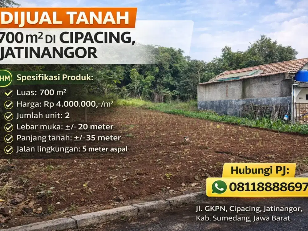 Investasi Aman Tanah 700 m² SHM di Lokasi Favorit Jatinangor