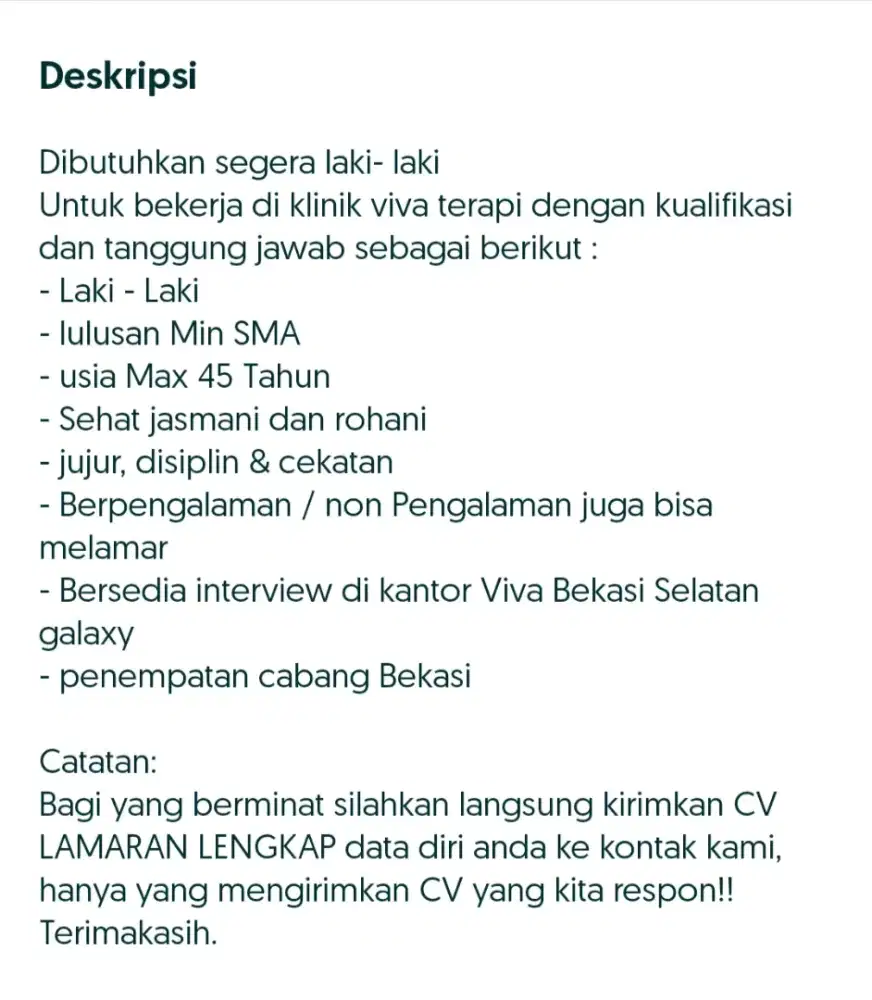 Dicari lowongan untuk laki laki