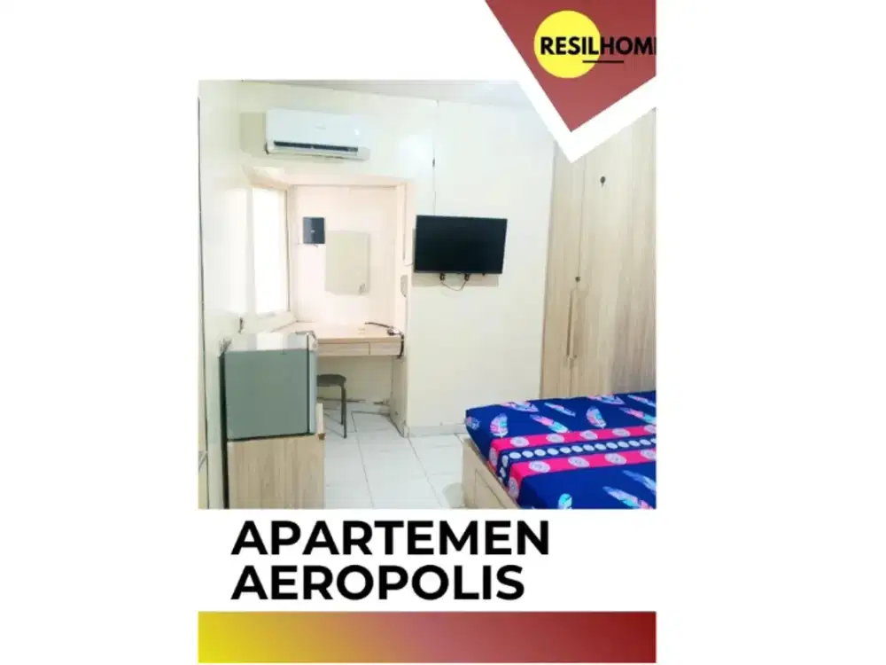 disewakan pertahun apartemen Aeropolis residence 2 studio murah per 1 tahun full furniture Neglasari Tangerang Banten 12 bulan seberang bandara Soekarno-Hatta furnished lengkap