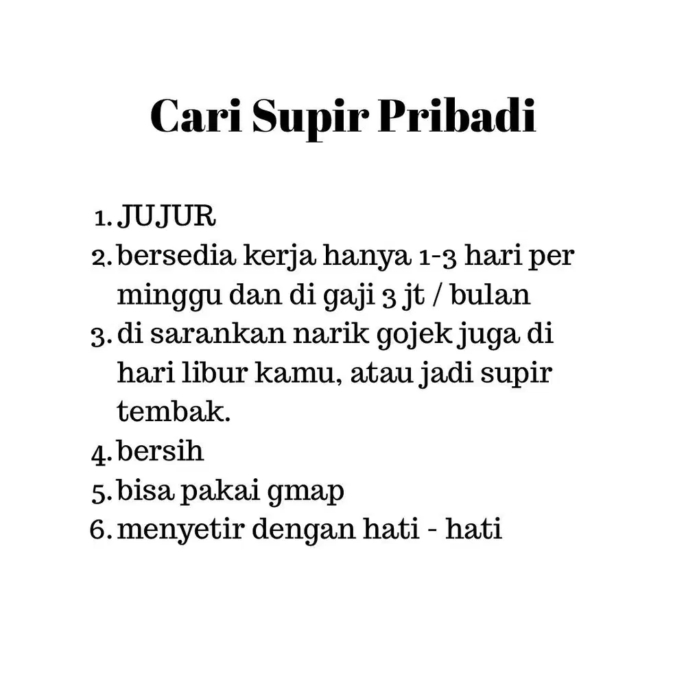 Supir pribadi part time