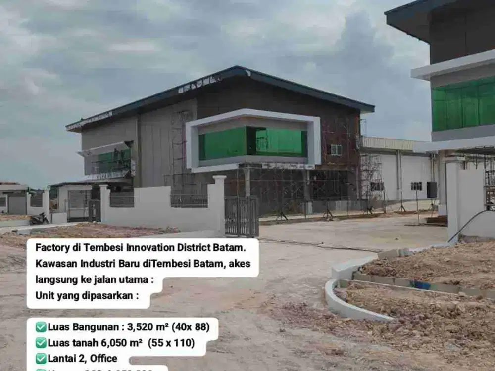Dijual Gudang Pabrik Di kawasan industri Tembesi