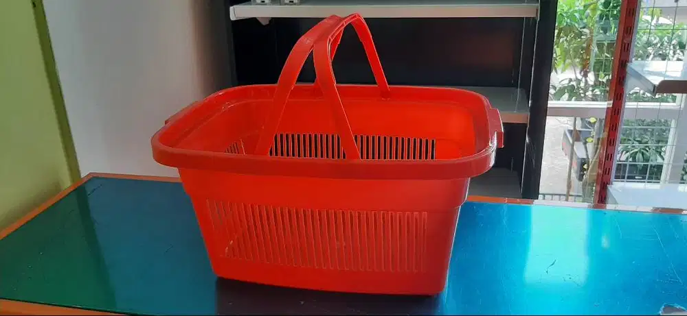 KERANJANG BELANJA JINJING MERAH PLASTIK PREMIUM HARGA MURAH