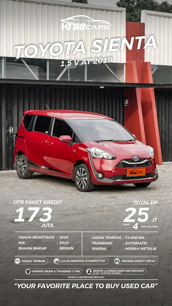 TOYOTA SIENTA 1.5V AT TAHUN 2019