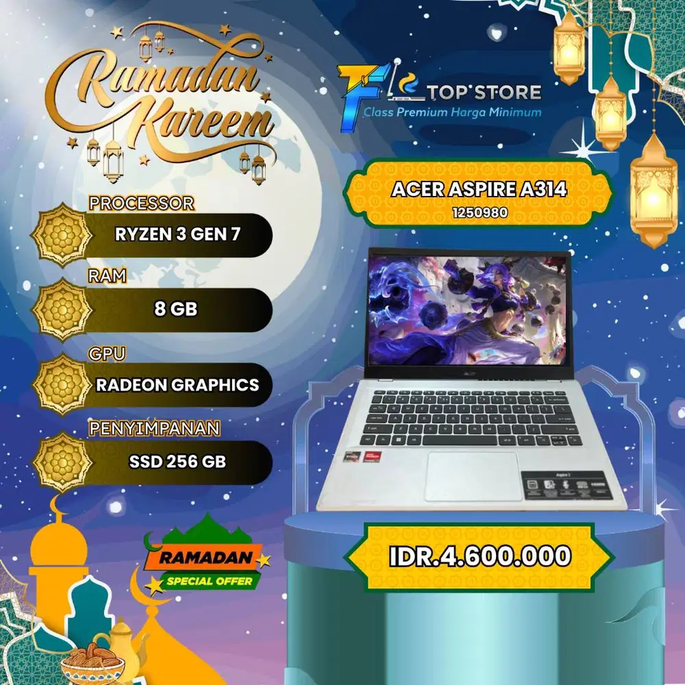 ACER ASPIRE A314 AMD RYZEN 3 GEN 7WITH RADEON GRAPHICS SSD 256/8GB
