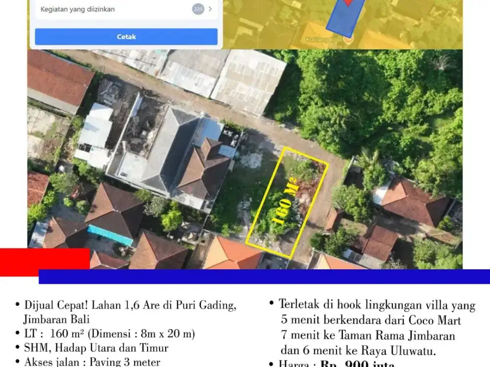 Dijual Cepat! Lahan 1,6 Are di Puri Gading, Jimbaran Bali