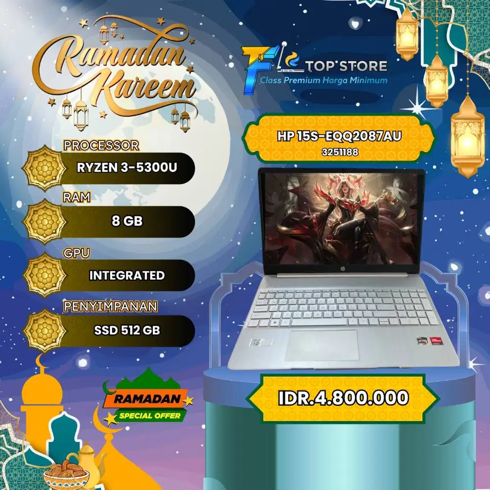 HP 15S-EQ2087AU 15'6INC AMD RYZEN 3 5300U SSD 512/8GB