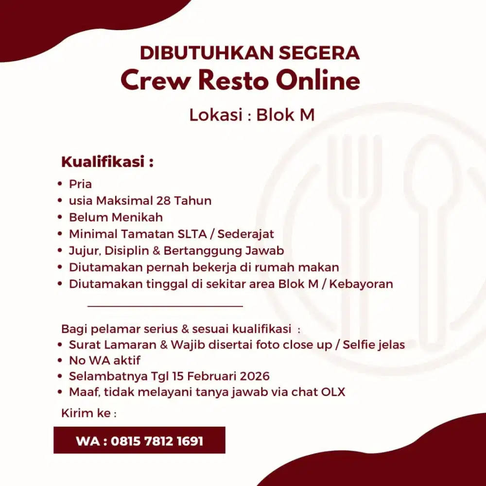 Lowongan Pekerjaan Resto