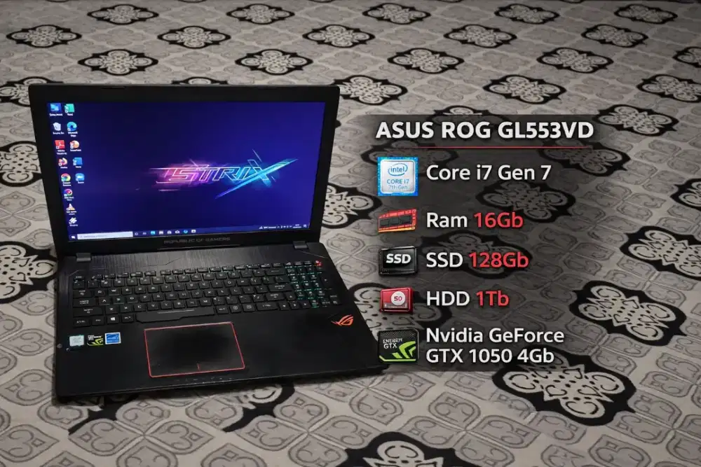 Asus ROG GL553VD Core i7 gen 7 ram 16GB ssd 128gb hdd 1tb nvidia 4gb