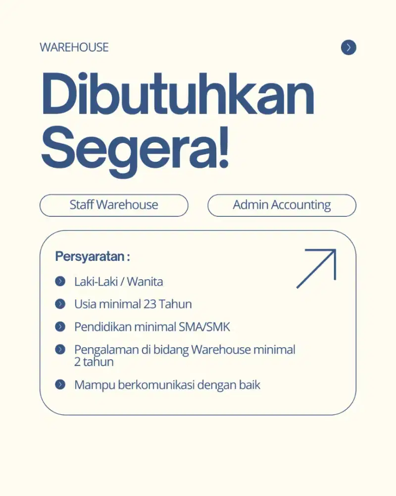 LOWONGAN ADMIN WAREHOUSE & ACCOUNTING
