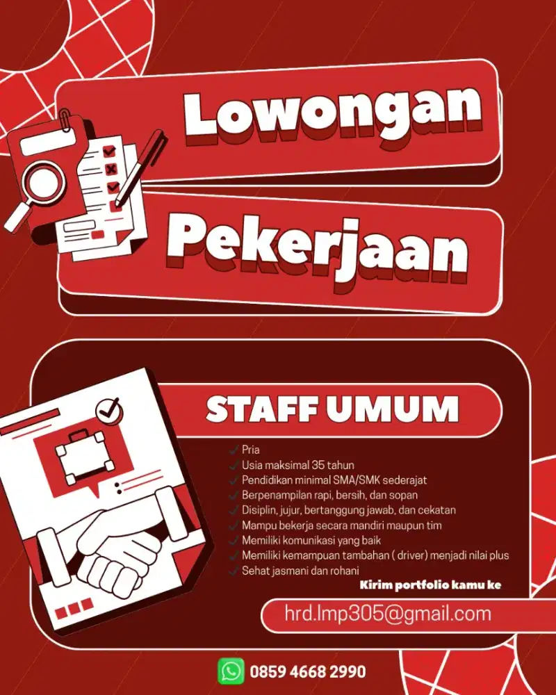 Lowongan kerja di bagian staff umum