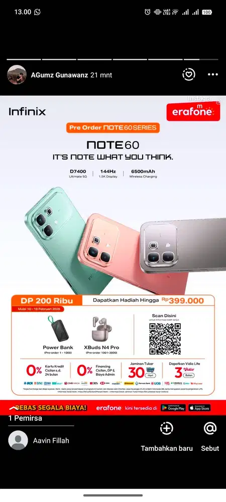 Yu yang mau Po Hp Series Terbaru  dari infinix nya, infinix Note 60 mu