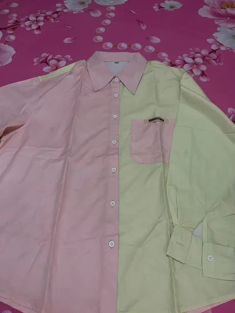 Kemeja bahan satin pelangi