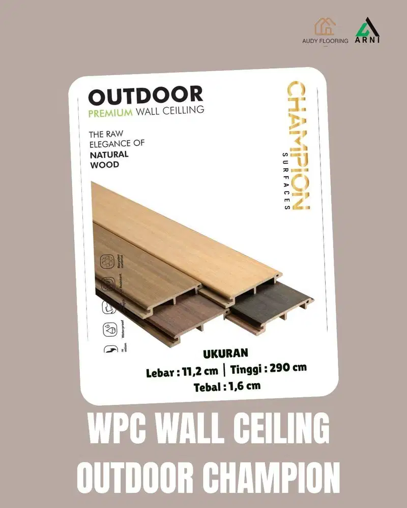 WPC Ceiling Plafon Outdoor Champion panjang 2,9m per batang | Wood pan