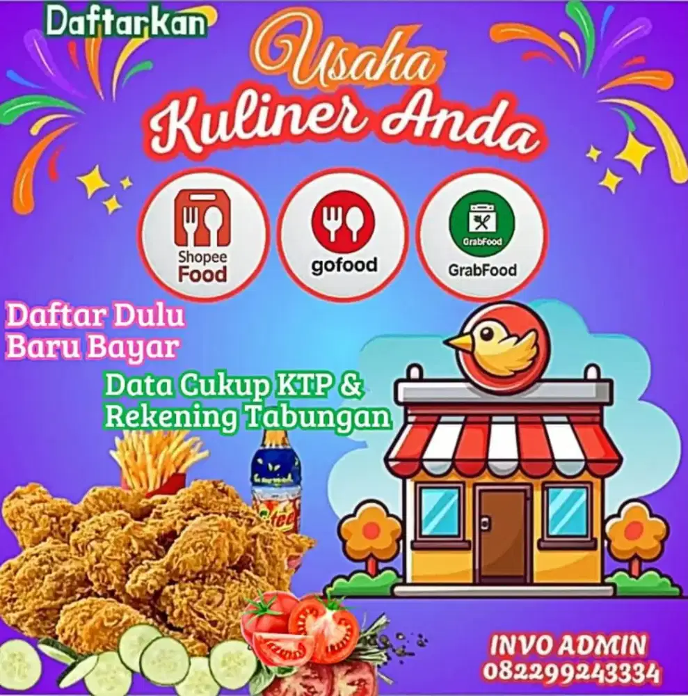 Jasa pendaftaran GOFOOD GRABFOOD SHOPEE FOOD